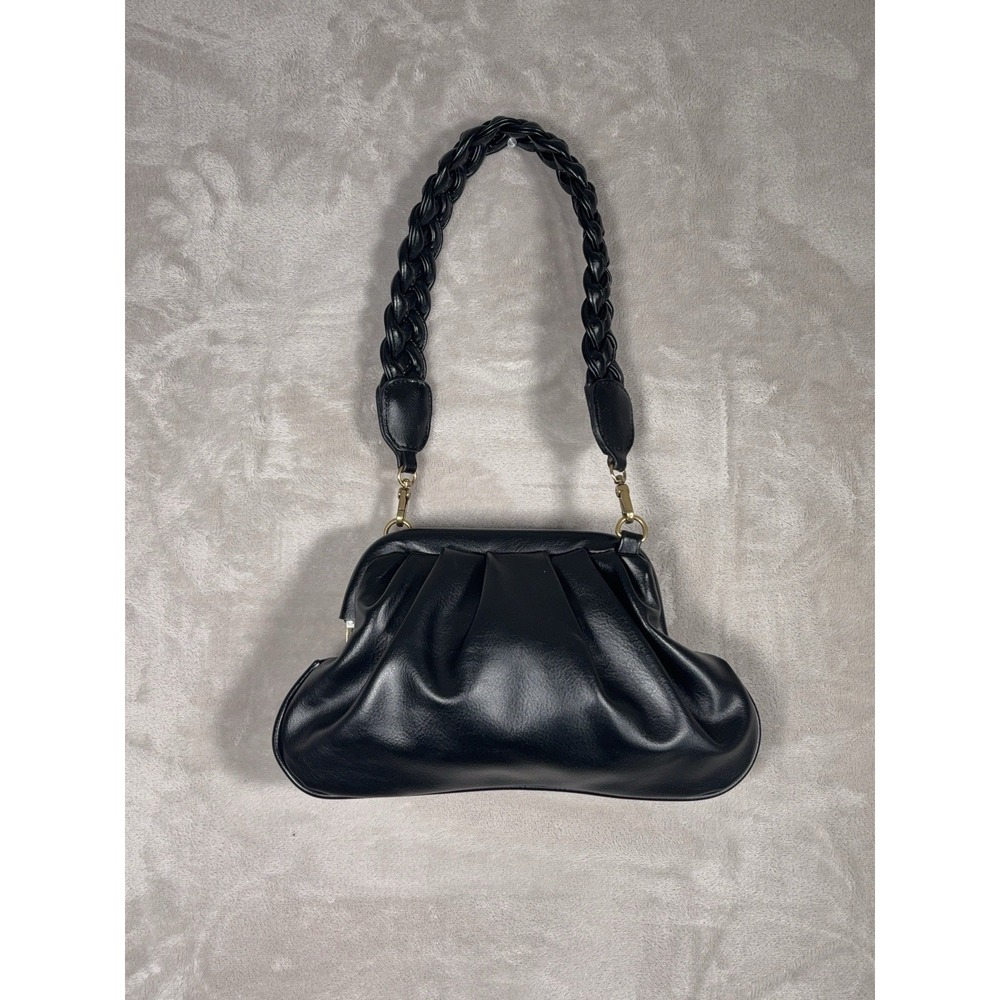 Anthropologie Shoulder Bag Womens Black Ruched Braided Strap Slouchy Purse